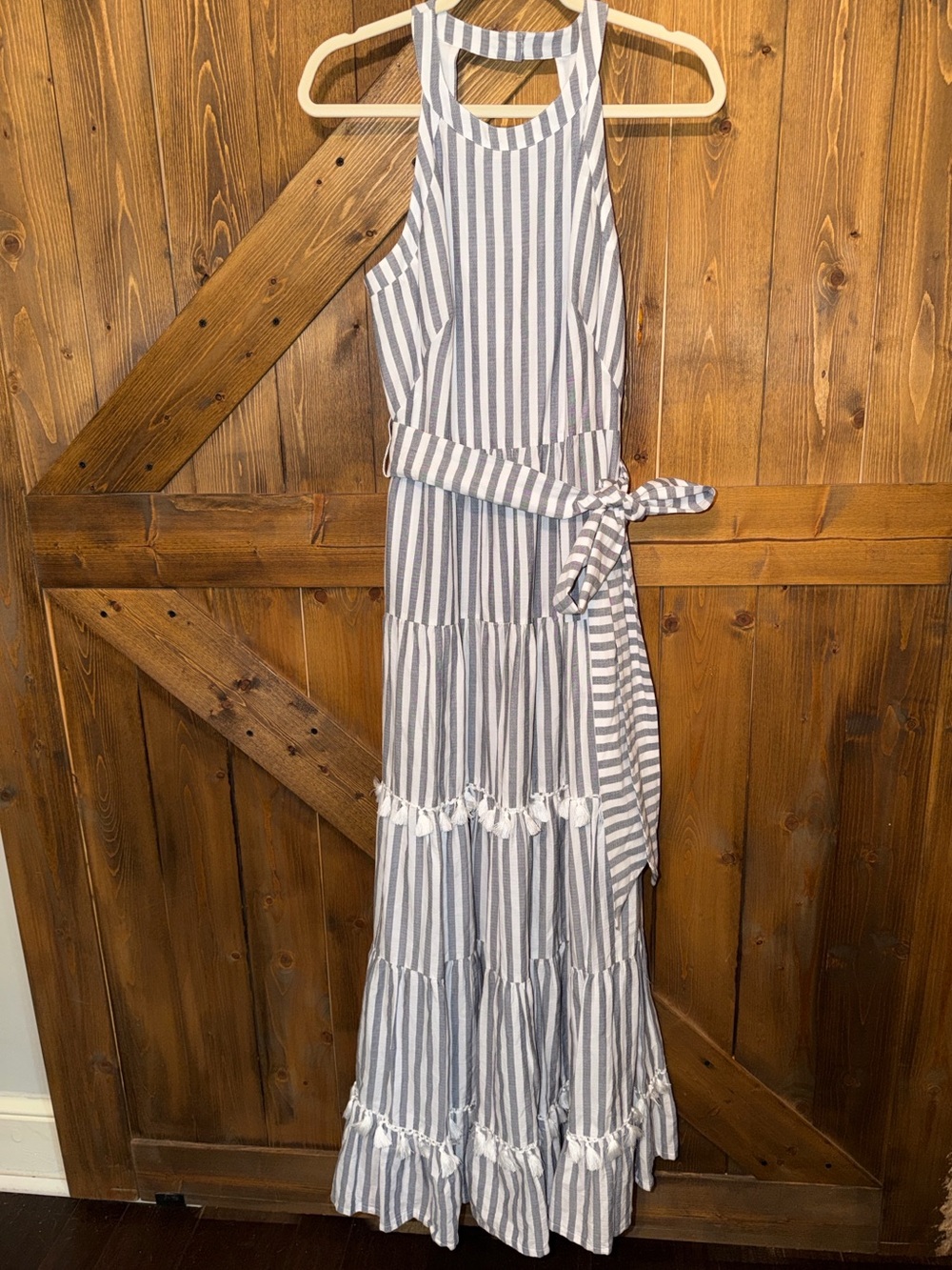 Eliza J. striped tiered tassel trim maxi dress size 6 - Picture 6 of 9